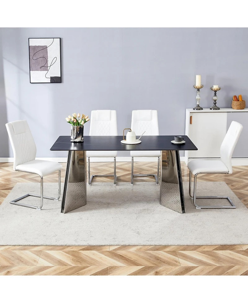 Streamdale Black Marble Table w/ 4 Pu Chairs
