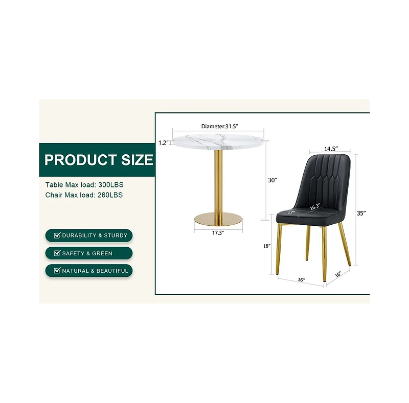 Streamdale Marble Pattern Round Dining Table and Black Pu Chairs (4)