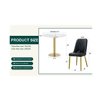 Streamdale Marble Pattern Round Dining Table and Black Pu Chairs (4)