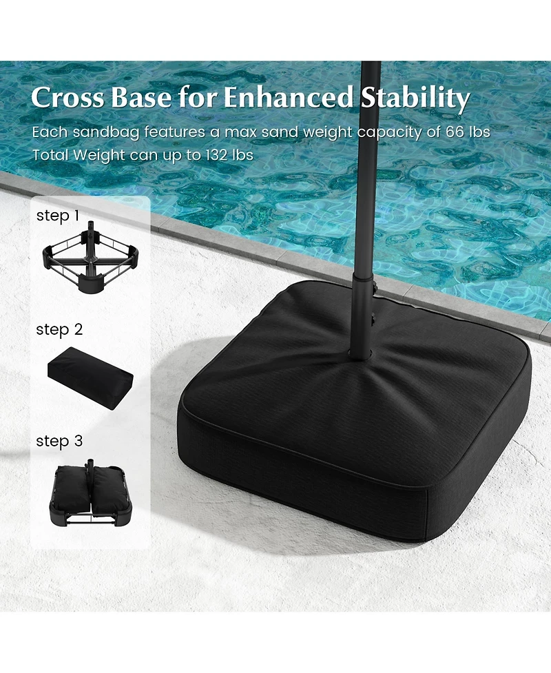 13FT Double-sided Patio Umbrella with Solar Lights for Garden Pool Backyard