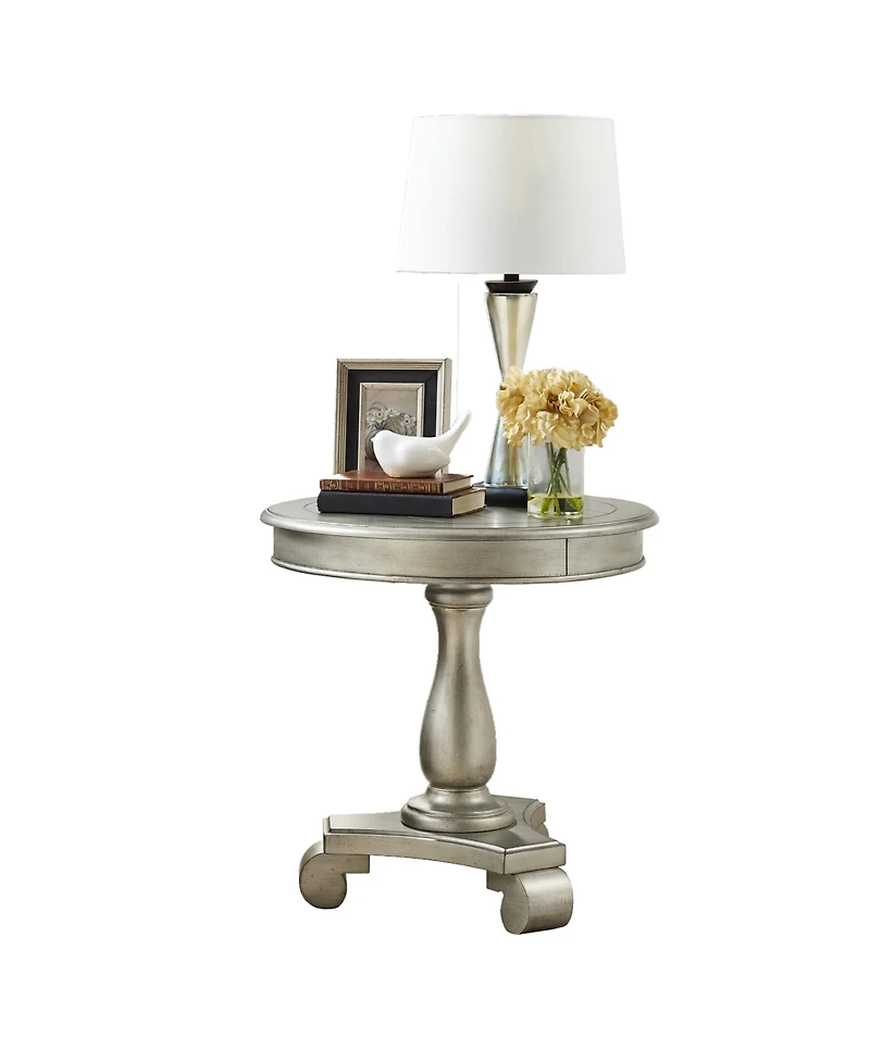Simplie Fun Round Wood Pedestal Side Table, Champagne