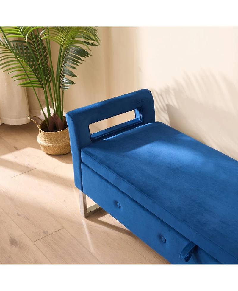 Streamdale Navy Velvet Storage Bench with Armrests - 67.91" Wide