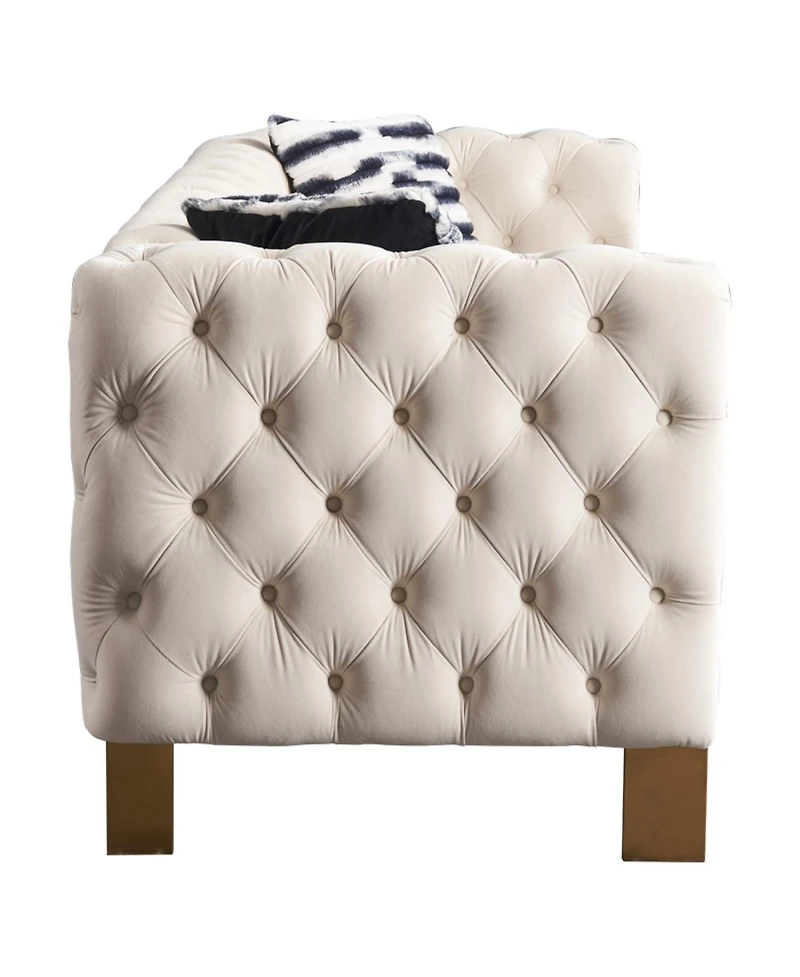Streamdale Chesterfield Modern Tufted Velvet Living Room Sofa, 84.25"W Couch,Cream