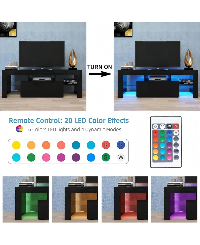 Streamdale Furniture Modern 55" Tv Stand with Glass Shelf and Glossy Front