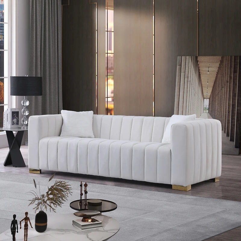 Streamdale Modern Chesterfield Sofa, White, 3-Seater
