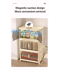 Streamdale 3-Tier Folding Storage Cabinet with Magnetic Door