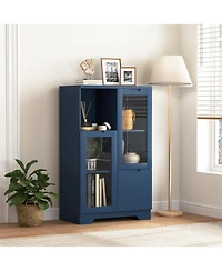 Streamdale Blue Wooden Floor Cabinet with Glass Doors