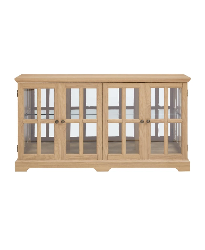 Streamdale Led Curio Cabinet, Oak Display Case with Glass Doors and Adjustable Shelves