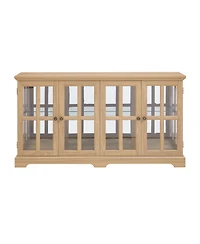 Streamdale Led Curio Cabinet, Oak Display Case with Glass Doors and Adjustable Shelves