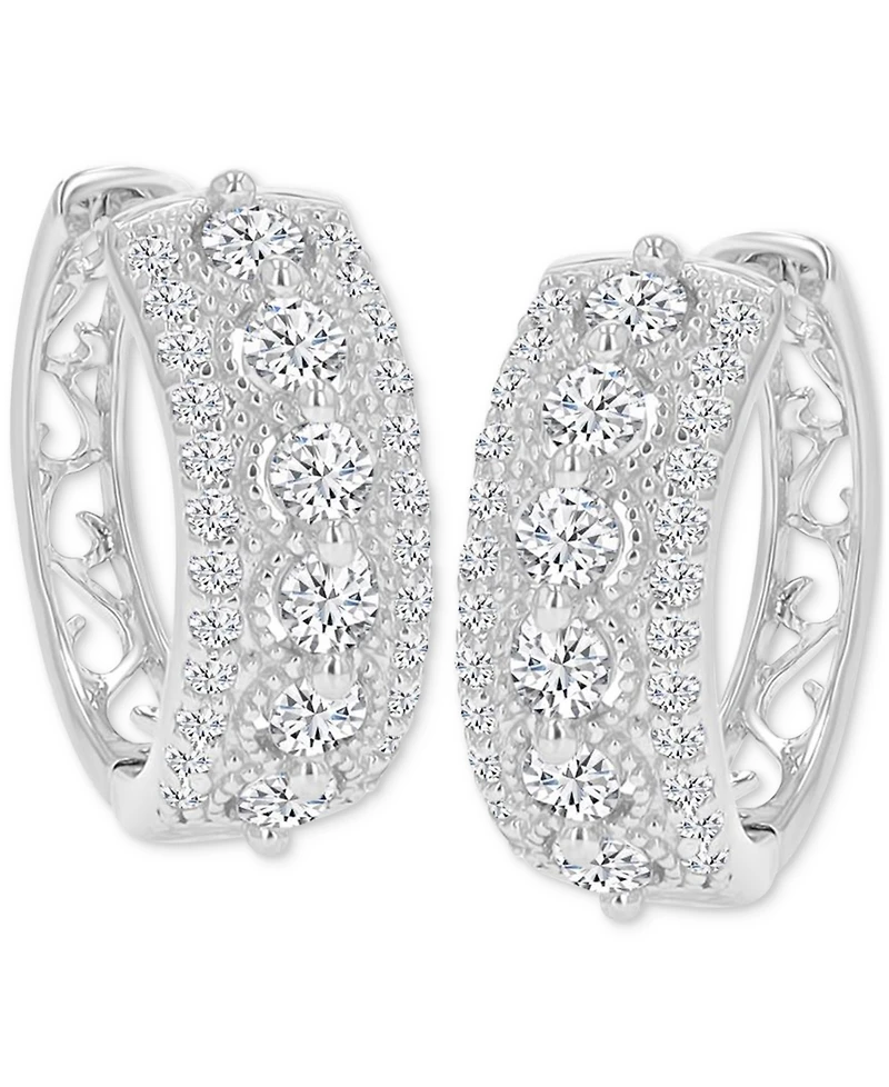Cubic Zirconia Small Hoop Earrings in Sterling Silver, 0.66"