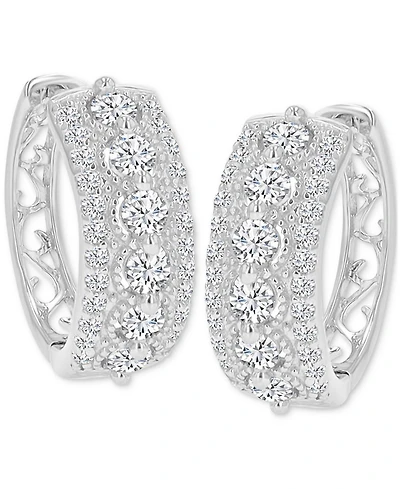 Cubic Zirconia Small Hoop Earrings in Sterling Silver, 0.66"
