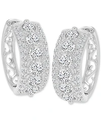 Cubic Zirconia Small Hoop Earrings in Sterling Silver, 0.66"