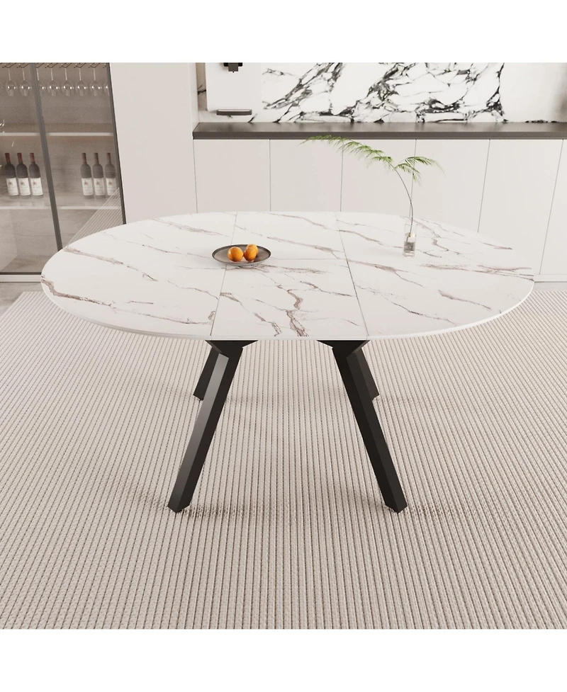 Streamdale 47-63" White Extendable Table for 4-6, Modern Kitchen/Home Dining Table