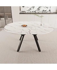 Streamdale 47-63" White Extendable Table for 4-6, Modern Kitchen/Home Dining Table