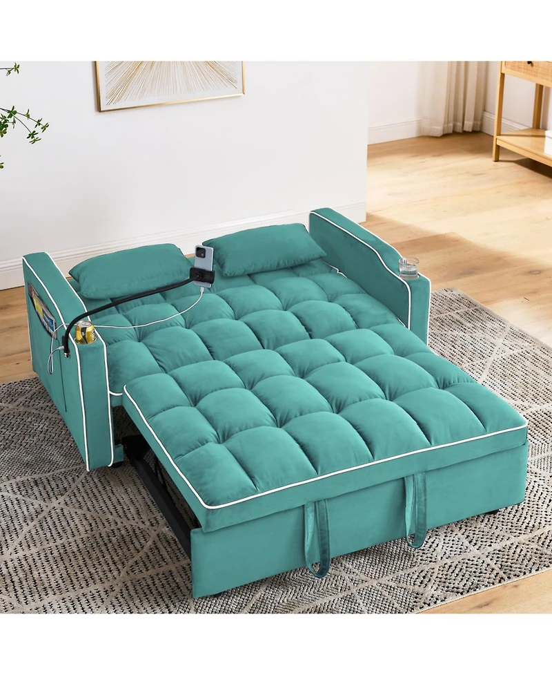 Versatile 55.5" Foldable Sofa Bed with Adjustable Back, Usb Port, and Phone Stand (Green
