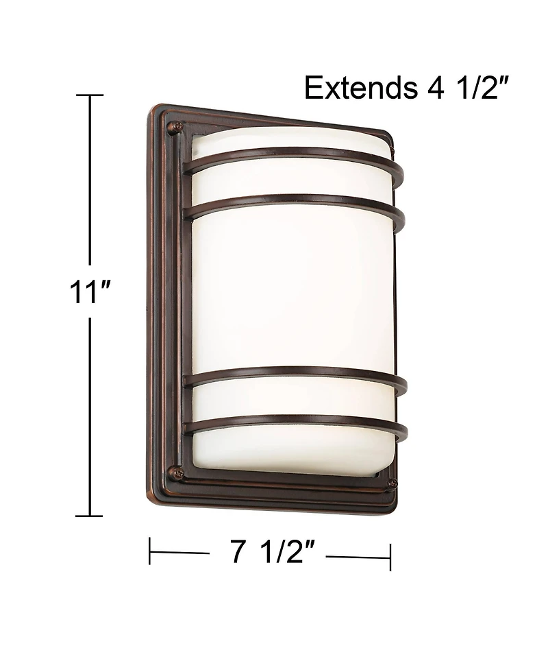 John Timberland Habitat Modern Outdoor Wall Light Fixtures Set of 2 Rubbed Bronze 11" Opal Glass for Post Exterior Barn Deck House Porch Yard Pat