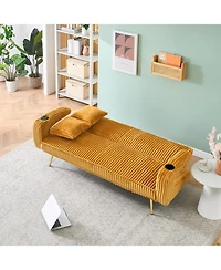 Streamdale White Corduroy Sofa with Pillows