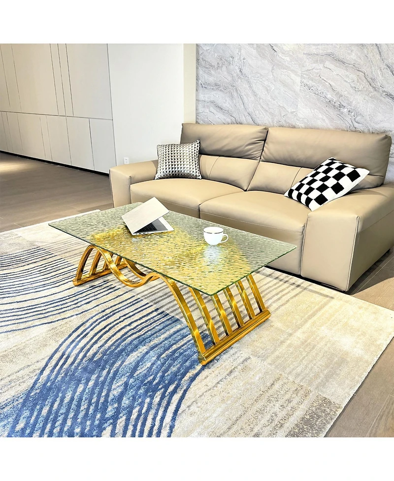 Streamdale Furniture Gold Rectangle Stainless Steel Coffee Table with Glass Top