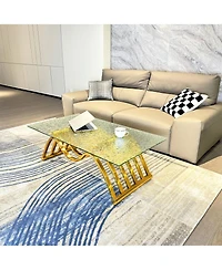 Streamdale Furniture Gold Rectangle Stainless Steel Coffee Table with Glass Top