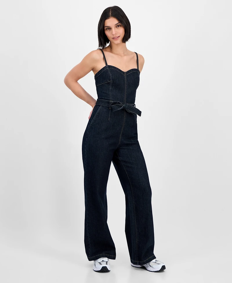Tinseltown Juniors' Sweetheart-Neck Sleeveless Denim Jumpsuit
