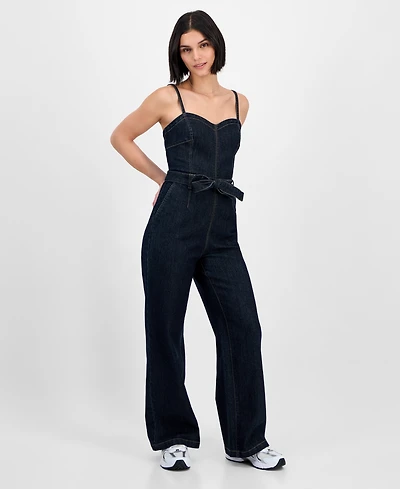 Tinseltown Juniors' Sweetheart-Neck Sleeveless Denim Jumpsuit
