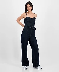Tinseltown Juniors' Sweetheart-Neck Sleeveless Denim Jumpsuit