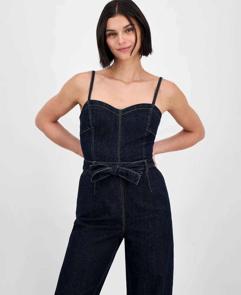 Tinseltown Juniors' Sweetheart-Neck Sleeveless Denim Jumpsuit