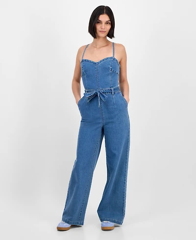 Tinseltown Juniors' Sweetheart-Neck Sleeveless Denim Jumpsuit