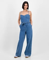 Tinseltown Juniors' Sweetheart-Neck Sleeveless Denim Jumpsuit