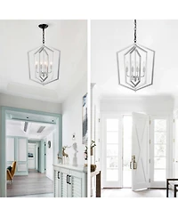 Streamdale 4-Light Farmhouse Chandelier, Matte Black & Silver with Vintage Cage Fixture, Adjustable Height