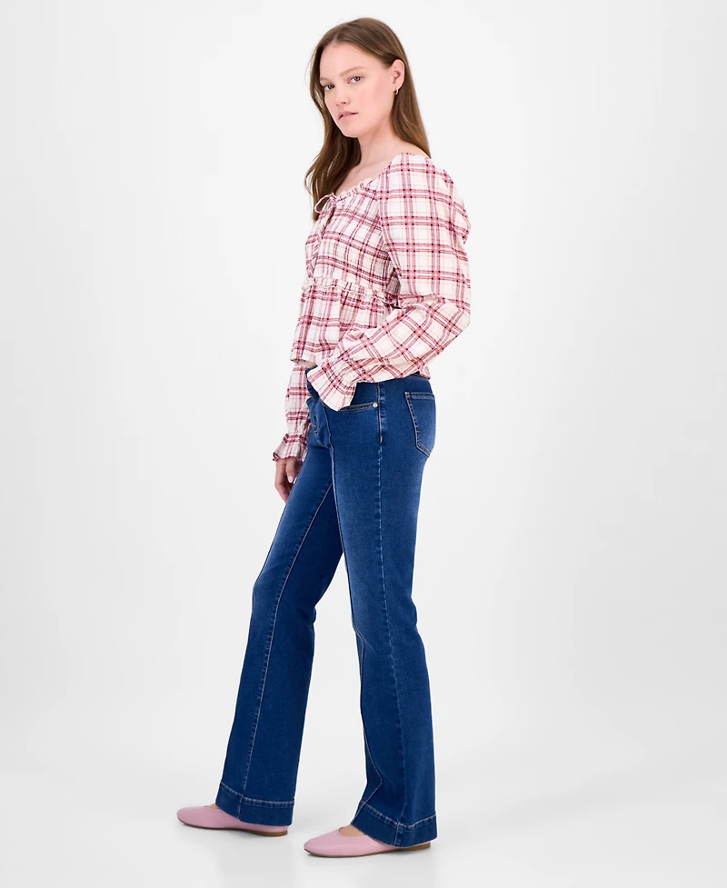 Madden Girl Juniors' Mid-Rise Pintuck Bootcut Jeans