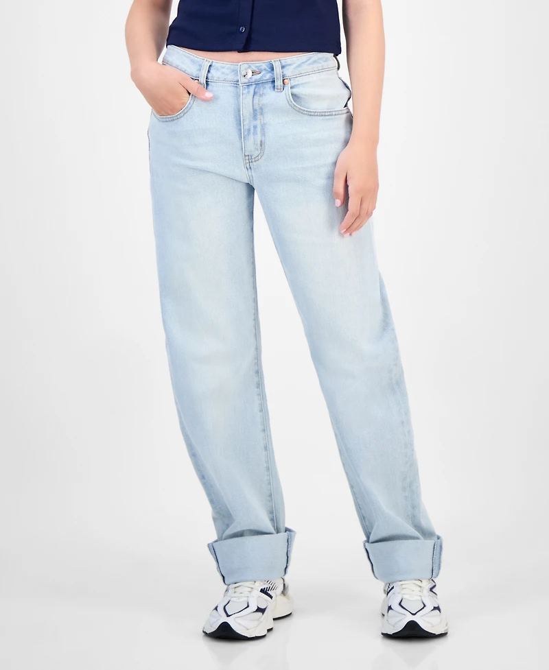 Madden Girl Juniors' Roll-Cuff Barrel-Leg Jeans