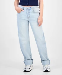 Madden Girl Juniors' Roll-Cuff Barrel-Leg Jeans
