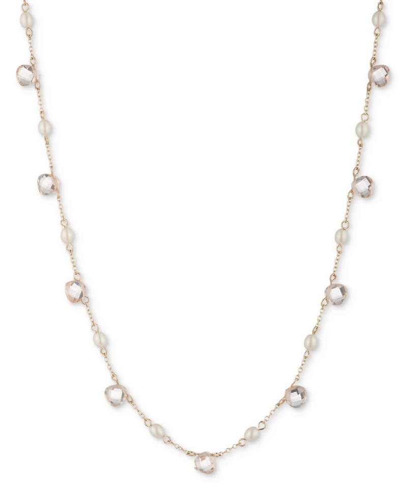 Lauren Ralph Lauren Gold-Tone Silk Freshwater Pearl Station Collar Necklace, 16" + 3" extender