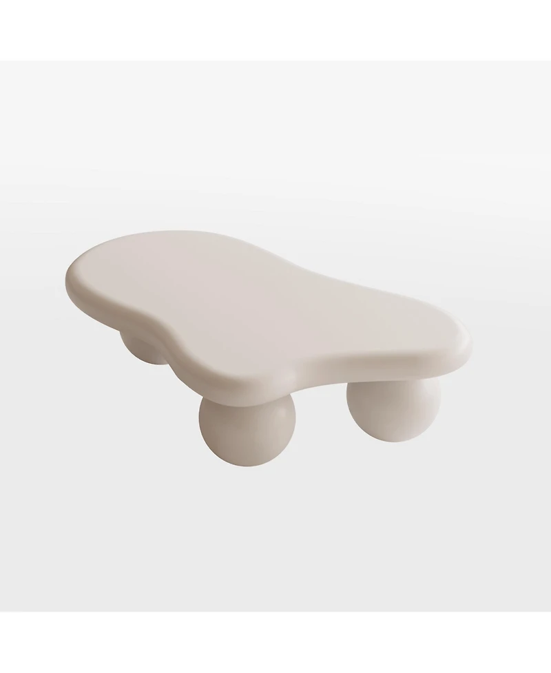 Streamdale 40 Inch Cloud Shaped Coffee Table with 3 Ball Legs for Living Room, Cream White