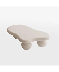 Streamdale 40 Inch Cloud Shaped Coffee Table with 3 Ball Legs for Living Room, Cream White