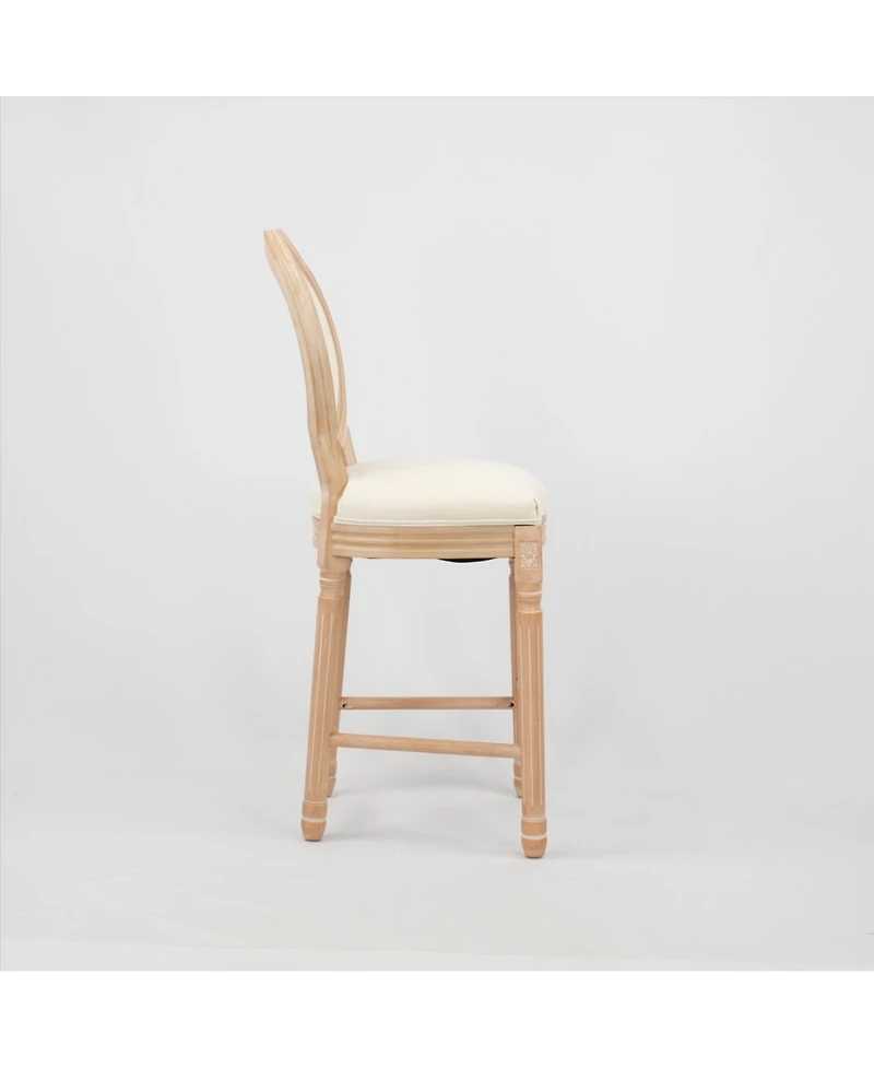 Streamdale French Country Wooden Barstools With Upholstered Seating, Beige and Natural,set of 2