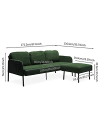 Streamdale Modern 3-Seater Sofa with Ottoman, Green Velvet Fabric