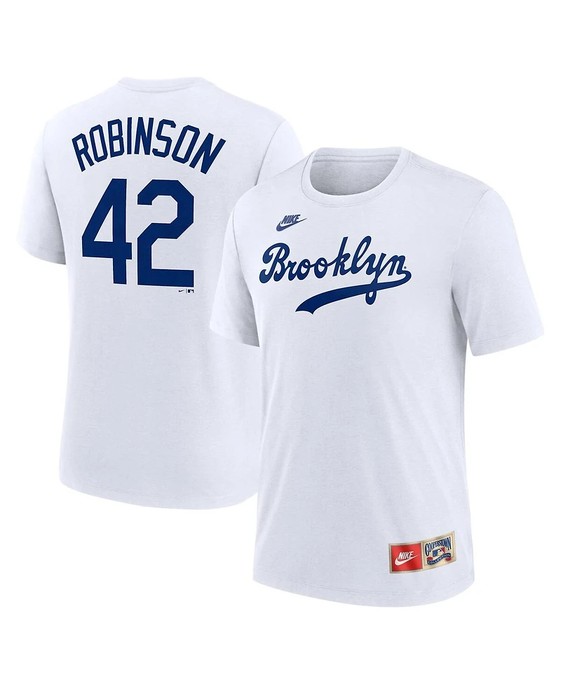Nike Men's Jackie Robinson White Brooklyn Dodgers Cooperstown Collection Tri-Blend Name Number T-Shirt