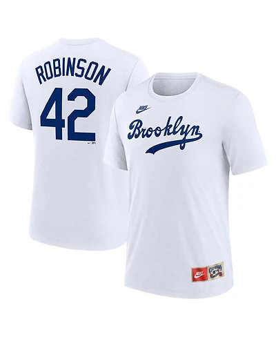 Nike Men's Jackie Robinson White Brooklyn Dodgers Cooperstown Collection Tri-Blend Name Number T-Shirt