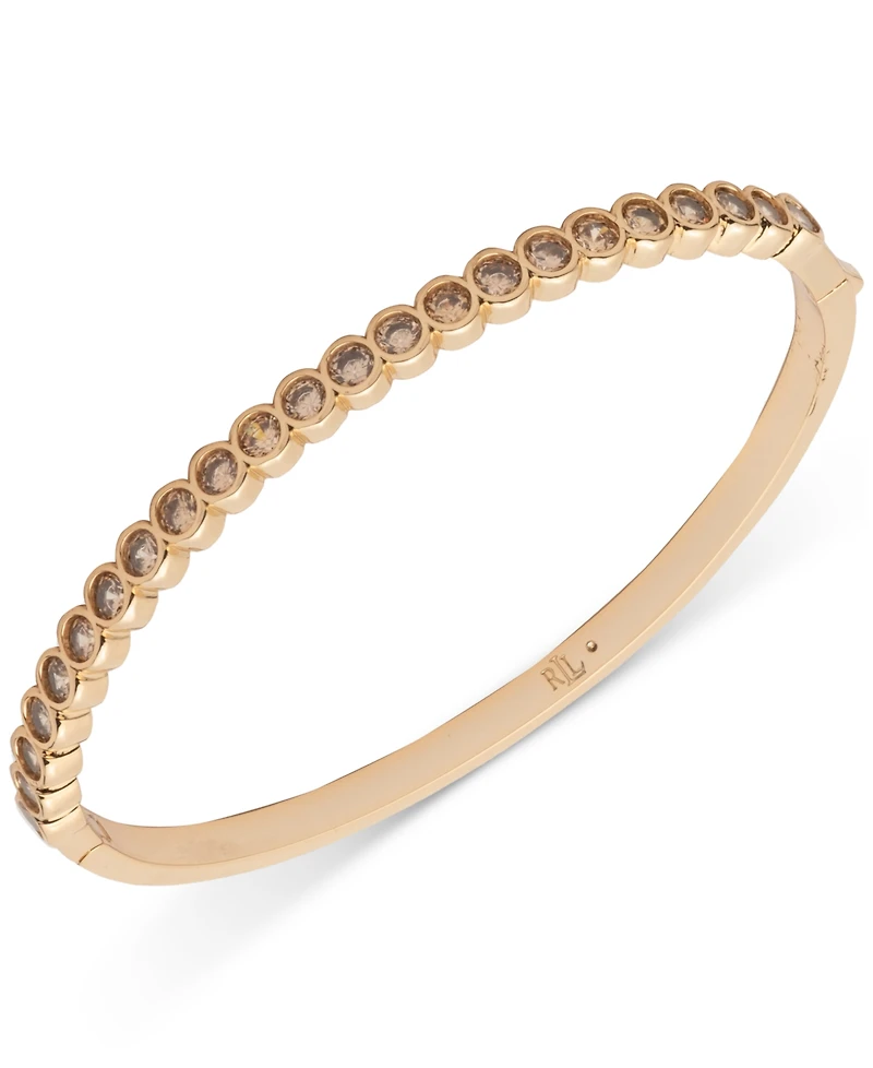 Lauren Ralph Lauren Gold-Tone Cubic Zirconia Hinged Bangle Bracelet