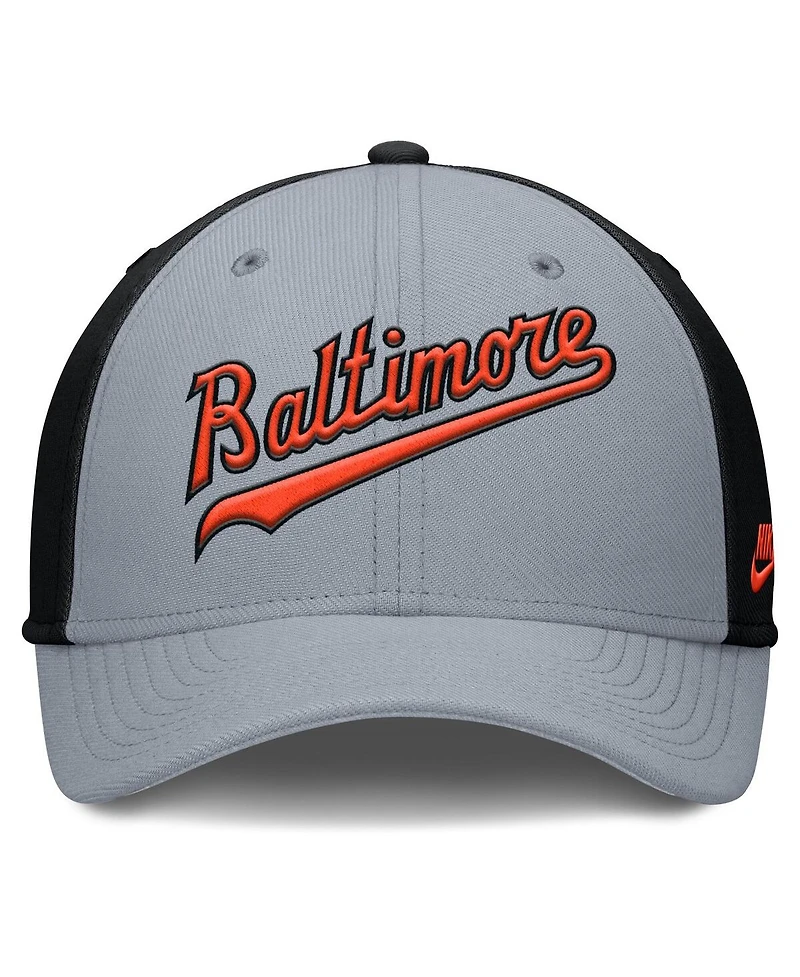 Nike Men's Gray/Black Baltimore Orioles Rise Swoosh Performance Flex Hat