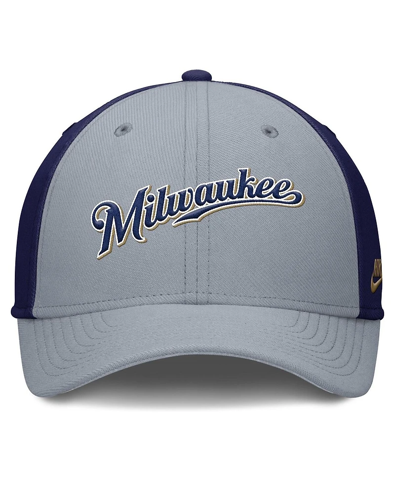 Nike Men's Gray/Navy Milwaukee Brewers Rise Swoosh Performance Flex Hat