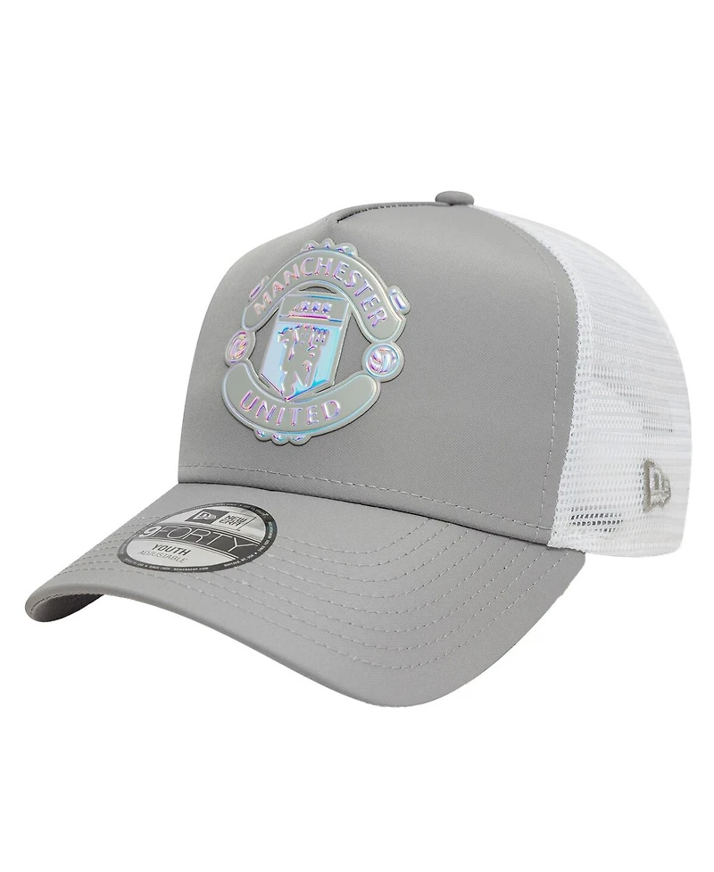New Era Big Boys and Girls Gray Manchester United Iridescent Trucker Adjustable Hat