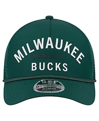 New Era Men's Hunter Green Milwaukee Bucks Minimalist A-Frame 9FORTY Trucker Hat