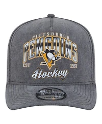 New Era Men's Charcoal Pittsburgh Penguins Throwback Washed A-Frame Pre-Curved 9FIFTY Snapback Hat