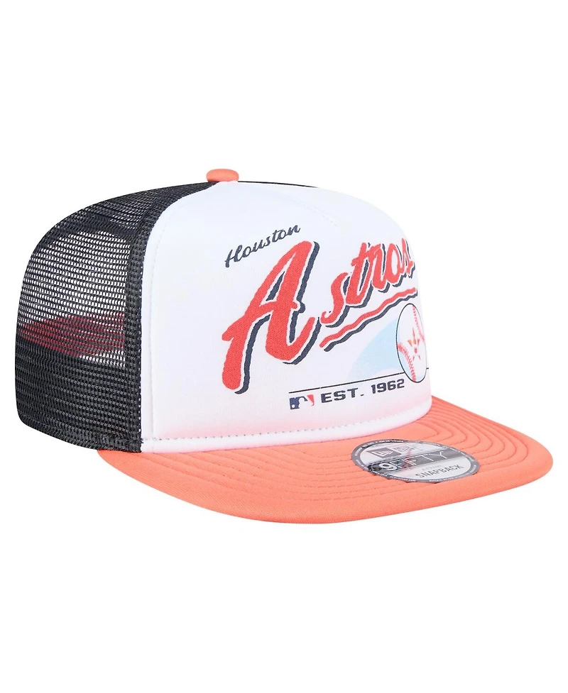 New Era Men's White/Orange Houston Astros Retro Script Trucker 9FIFTY Snapback Hat