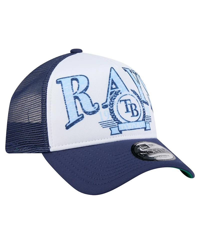 New Era Men's Navy Tampa Bay Rays Distressed 9FORTY A-Frame Adjustable Trucker Hat