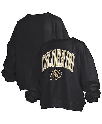 Pressbox Women's Black Colorado Buffaloes Janise Arch Over Logo Waist Length Oversized Pullover Sweatshirt