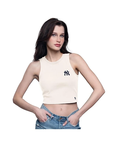 Starter Women's Cream New York Yankees Vintage Logo Show Up Cropped Tank Top